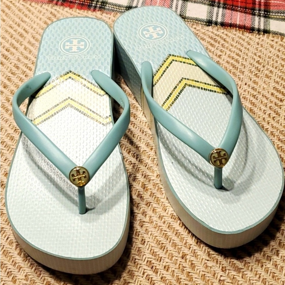 Tory Burch Wedge Sandals with Gold Logo!